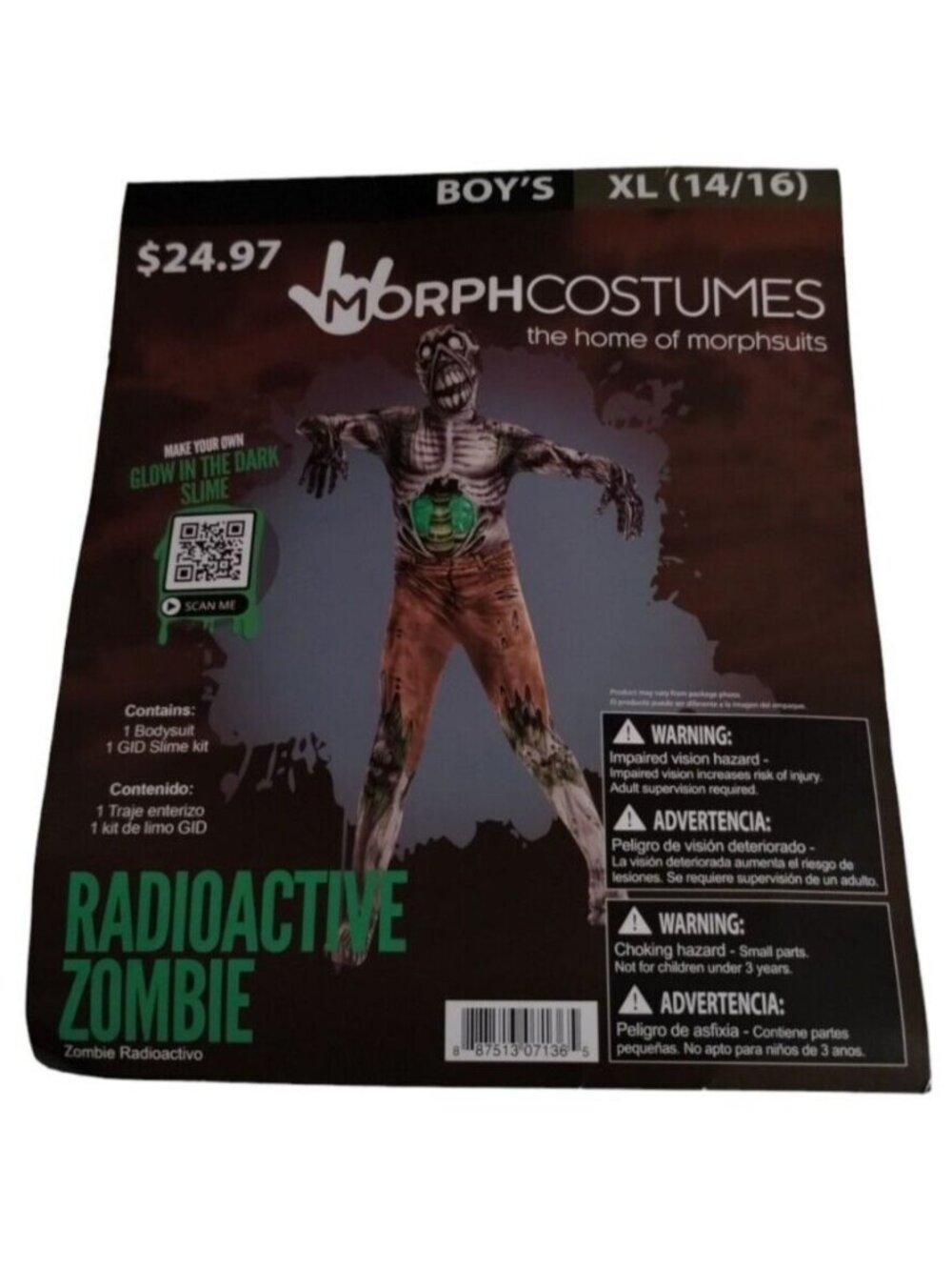 MorphCostumes Boys XL 14 16 Radioactive Zombie 2 Piece Halloween Costume New